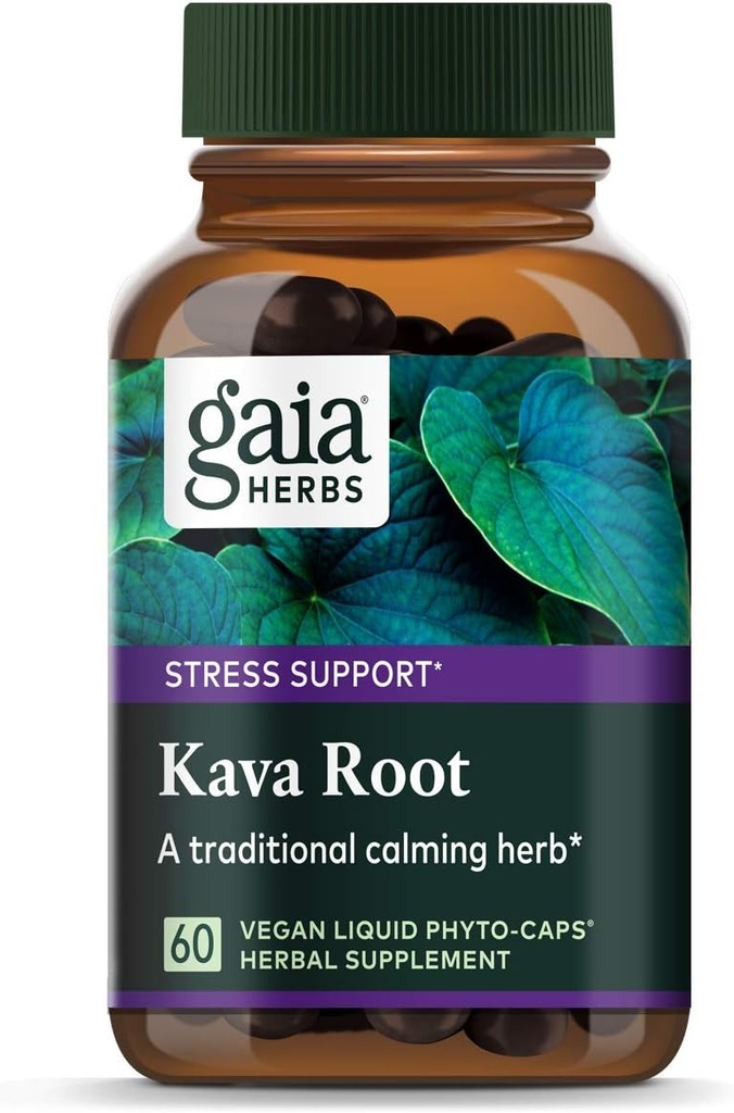 Gaia Herbs Kava Kava Root, Vegan Liquid Capsules, 60 Count - Mendukung Keseimbangan Emotional, Tenang & Relaxation, Dijamin Potensi 75mg Aktif Kavalactones