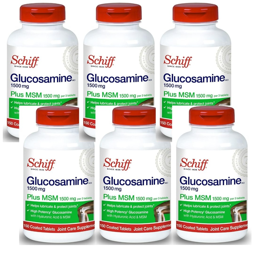 Schiff Glucosamin 1500mg Plus MSM dan Acid Hyaluronic, 150 tablet - Tambahan Bersama (Paket 6)