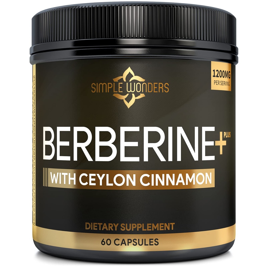 Berberin 1200mg HCL ditambah Ceylon Cinsules - Metabolic & Imune Dukung Berberberine Suplemen, AMPK Metabolic Activator Complex, Dukungan Cardiovaskular - Berine HCL 1200 mg Capsules