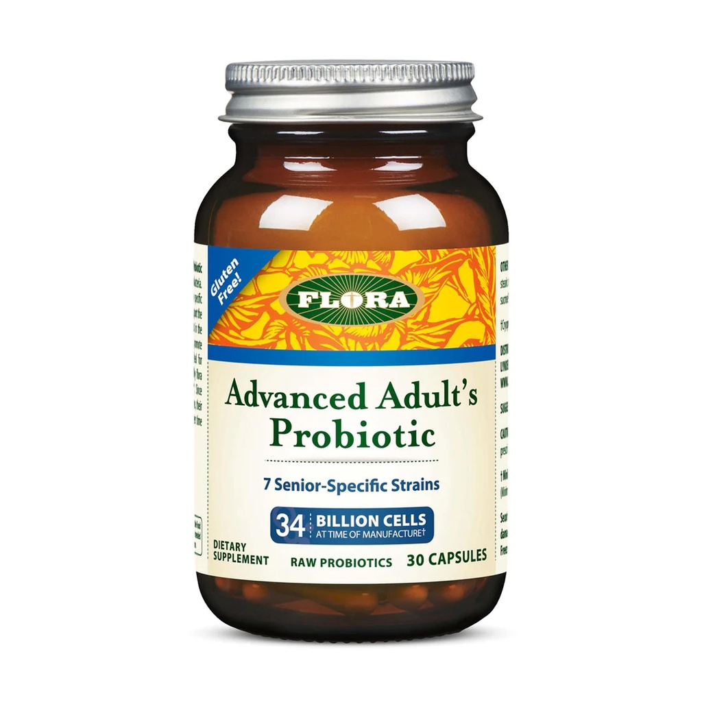 Flora - Advanced Adult 's Blend Probiotic, Seven Sentific-Strains, Gluten Free, Raw Probiotic dengan 34 Milyar Cells, 30 Kapsul