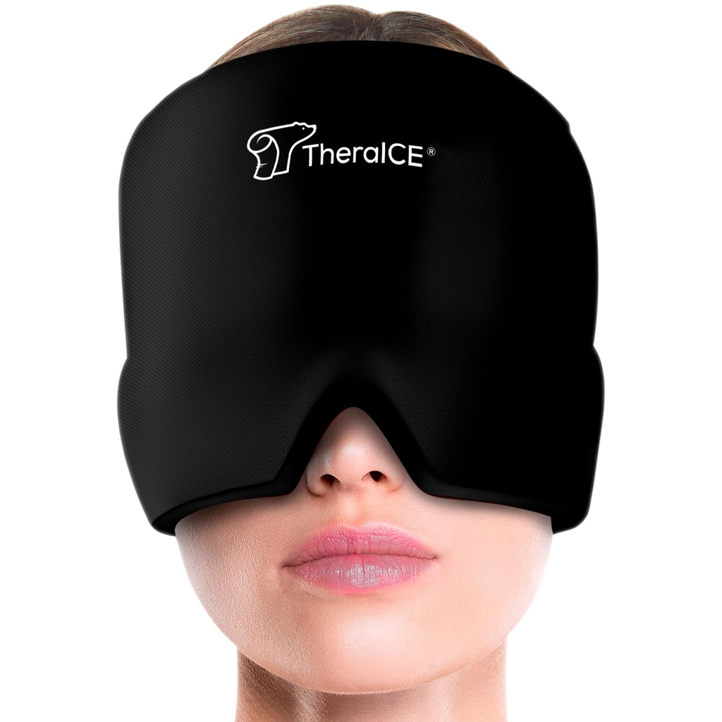 TheraICE Migraine Relief Cap, Soothing Headache Hat Ice Pack Mask, Face Cold Compress Gel Head Crap Products for Tension, Stress & Hangover