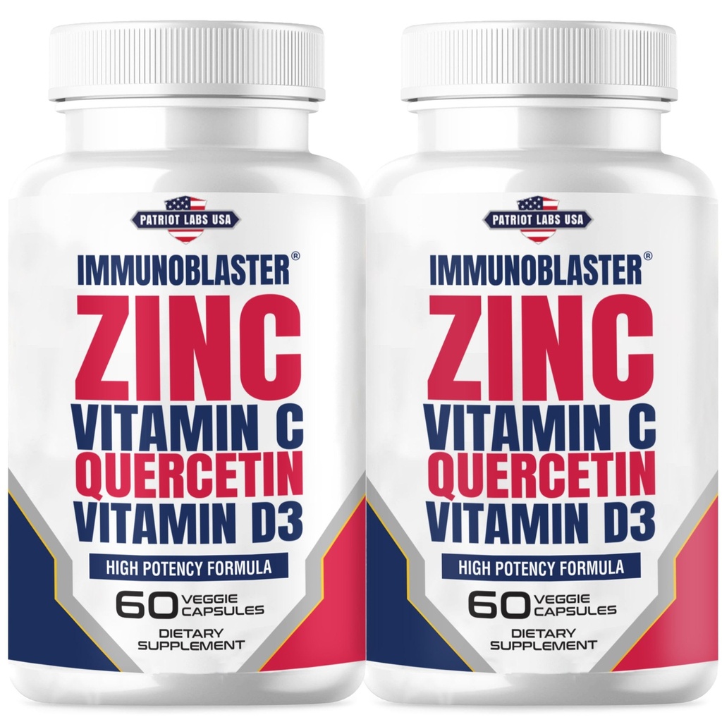 (2 Paket) ImmunoBlaster Zinc Quercetin 500mg dengan Vitamin D dan C Antioksidant Dukungan Potency Tinggi Quercetin Tambahan untuk Pria dan Perempuan - Gluten, Soy, & Dairy Free - 120 Cacah (Kembar)