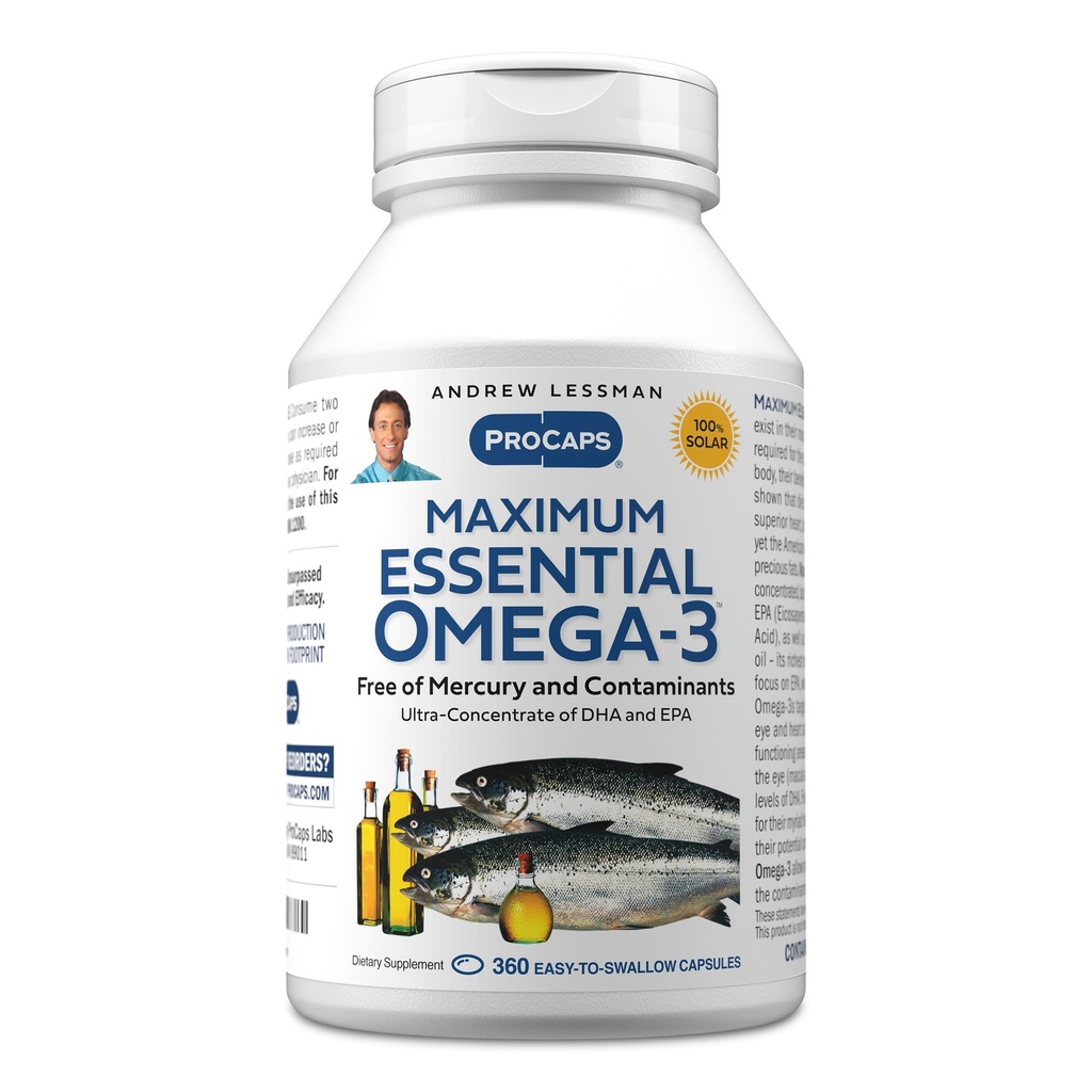 ANDREW LESSMAN Maksimal Omega- 3 Tanpa Rasa, 360 Softgels - Ultra-Pure Omega- 3 Minyak Ikan 1200 mg- Tinggi DHA, Tidak Mercury Support -Kecil, Mudah untuk Swallow Fish Oil Capsules