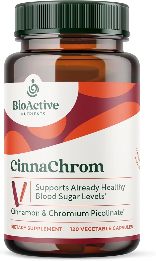 BioActive Nutrients CinnaChrom Dieter Suplemen - Chromium Picolinate, Cinnamon Capsules - Natural Ingrediation for Overall Health - Vegetable Supplemen, Gluten- Free, 120 Kapsul