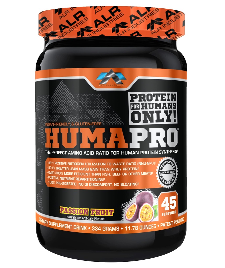 Humapro 124; Amino Acids Protein Matrix untuk Manusia 124; 99% Utilisasi untuk Lean Muscle 124; Vegan, Gluten Free 124; 334g / 45 Servings (Passion Fruit)