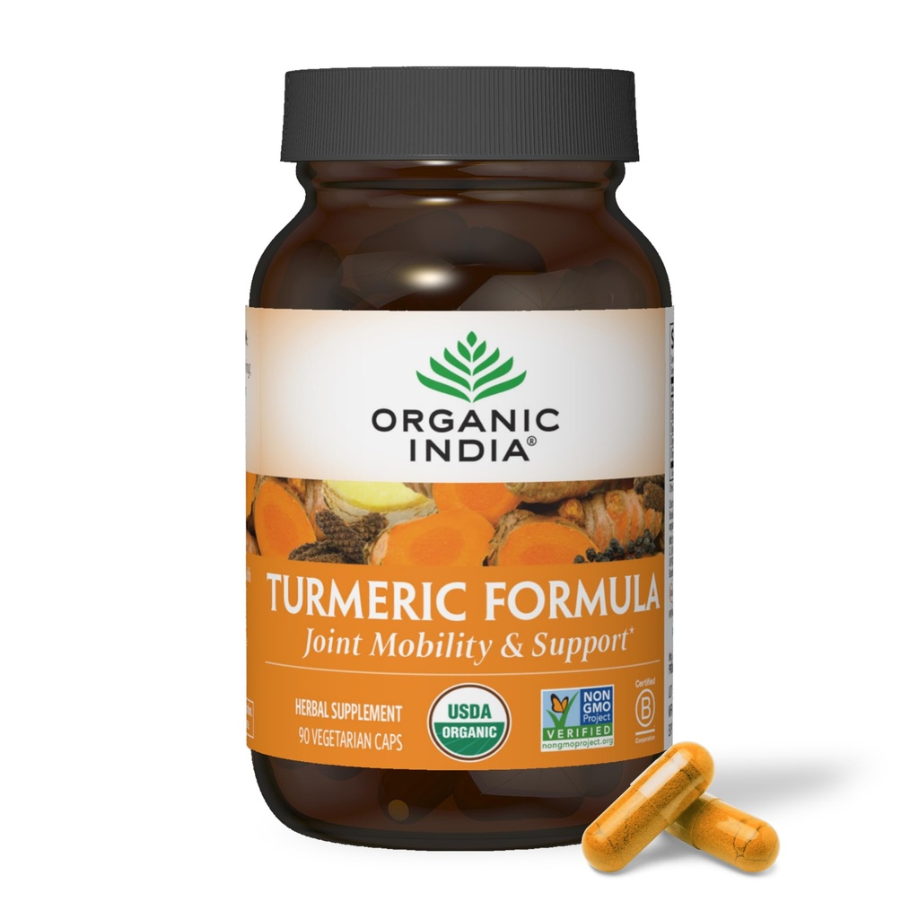 Organik INDIA Turmeric Curcumin dengan Black Pepper - Organic Turmeric Suplemen dan Curcumin Sules, Turmeric Capsules, Gabungan Dukungan & Imune System Dukungan, Whole Root, Trikatu - 90 Capsules