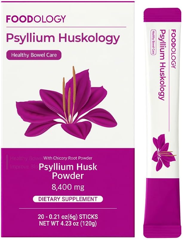 FOODOLOGY Psyllium Huskology (20 Sticks, 10 Days) - Herbal Psyllium Husk Suplemen untuk Pelepasan Sembelit, Kesehatan Gut. Plant - Based Dietary Fiber, Maksimum Kekuatan 7.200 mg.