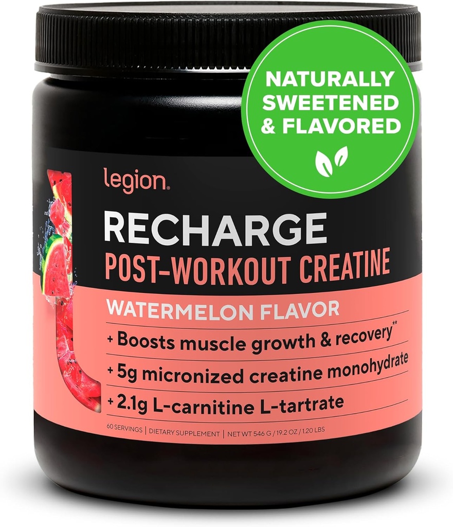 LEGION Athletics Recharge Post Workout Suplemen - Semua Pembangun Otot Alam & Recovery Drink dengan Creatine Monohydrate. Tentu Sweetened & Flavored, Safe & Heally (Semangka, 60 Hamba)
