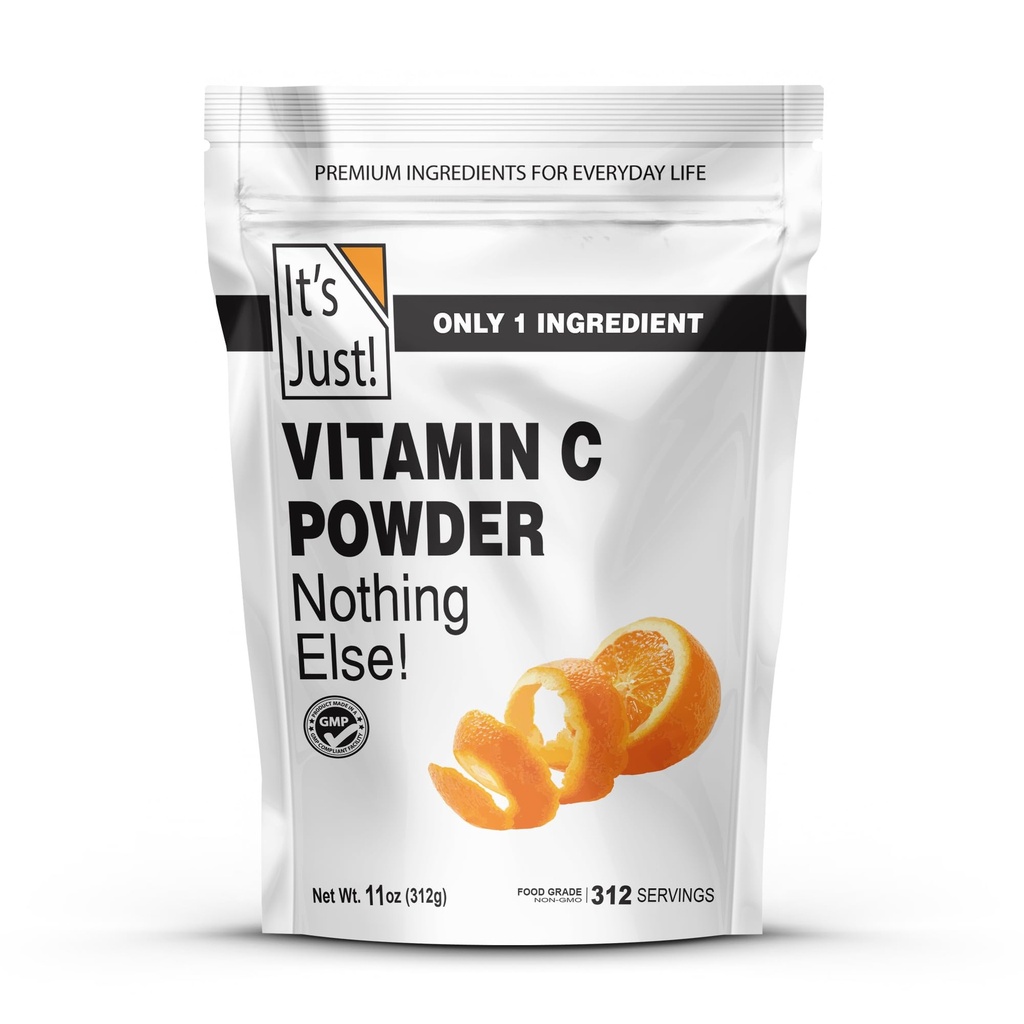 Hanya saja! - Powder Vitamin C, 100% Acibic Murni L- Ascorbic, Tingkat Pangan, Dukungan Imune, Kosmetik Buatan (11oz)