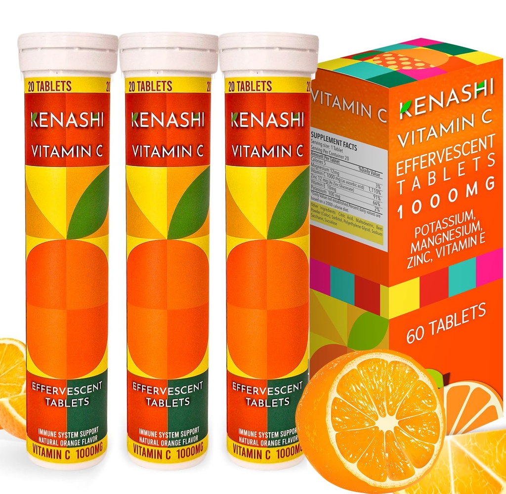 Vitamin C Effervescent Tablet 1000mg dengan Magnesium Zinc Vitamin E & Potasium C Efervescente 60 Tables 3 Vitamina C