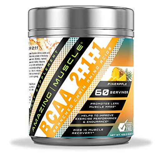 Amazing Muscle BCAA 2: 1: 1 Branched Chain Amino Acids Supplemen 124; 6000 Mg Per Serving 124; Pineapple Flavor 124; 60 Servings
