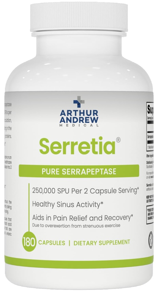 Arthur Andrew Medical, Serretia, Serrapeptase Formula untuk Muscle dan Sinus Dukungan, 180 Kapsul