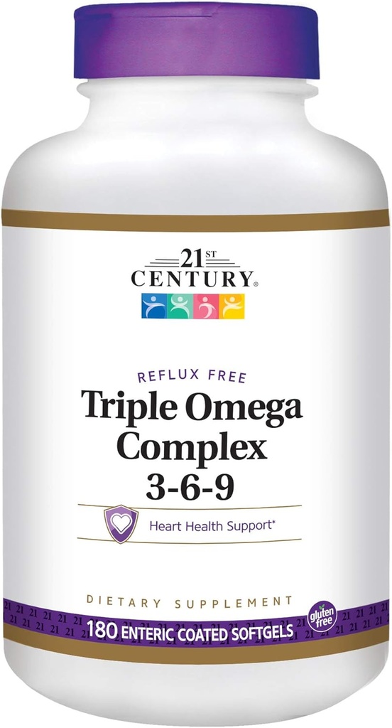 21 Century Dietary Supplement Triple Omega Kompleks 3-6-9 Ensiic Coated Softgels, 180- Count Bottles (Paket 2)