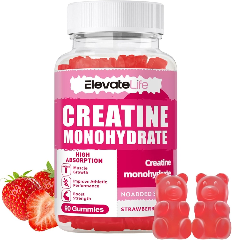 ElevateLife Creatine Monohydrate Gummies 5000mg for Men & Women, Chewables Creatine Monohydrate for Muscle Strength, Muscle Builder, Energy Boost, Pre- Workout Supplemen (90 Count)