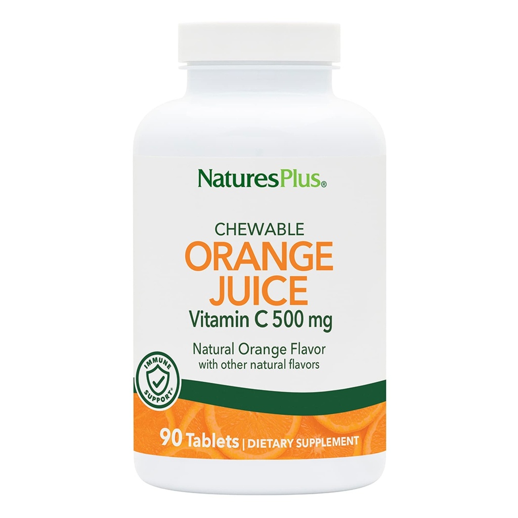 Natuture Plus Orange Juice Chewable Vitamin C - 500 mg, 90 Tablet - Tinggi Potency Ammune & Vascular Health Suplemen, Antioksidant - Gentle On Attach - Vegetarian, Gluten- Free - 90