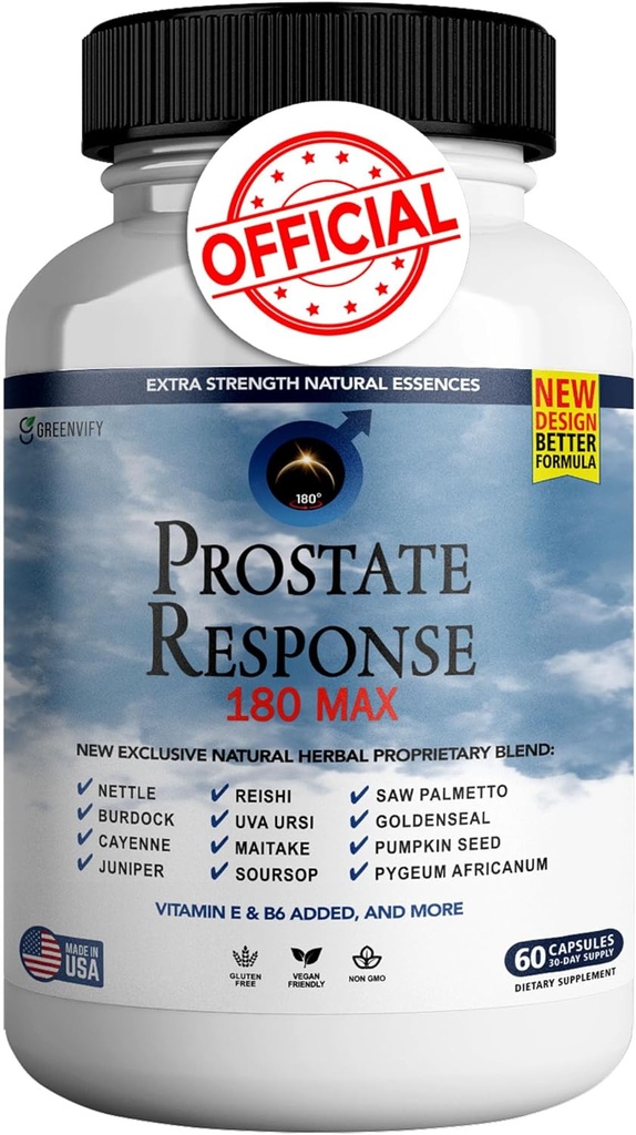Prostate Response 180 Max Prostate Formula Suplemen untuk Men Capsules, Suplemen Kesehatan - Kekuatan Maksimum, All Natural untuk Mendukung Fungsi Normal & Kesehatan (1)