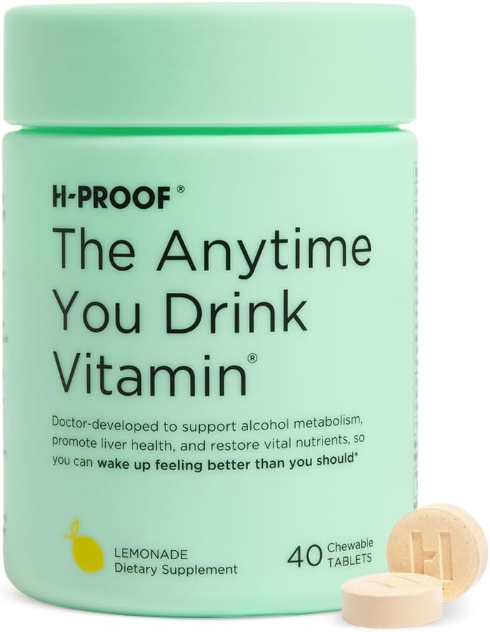 H-PROOF The Anytime You Drink Vitamin, Liver Health & Imunity Support with Electrolytes, Milk Thistle, and Vitamin B & C - 40 Chewable Tablet (20 Pelayan), Vegan, Lemonade