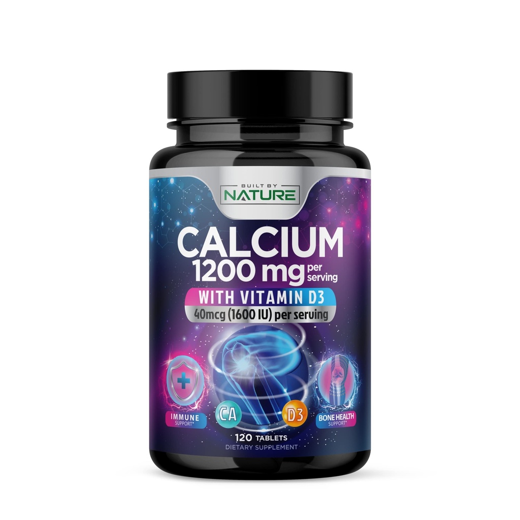Kalsium 1200mg dengan Vitamin D3 untuk Pelecehan Terbaik - Tambahan Dukungan Tulang Lanjutan, 1200 mg Kalsium Karbonate & 1600 IU Vitamin D3, Pelepasan Imune Dukungan, Mudah ke Swallow, 120 Tablet