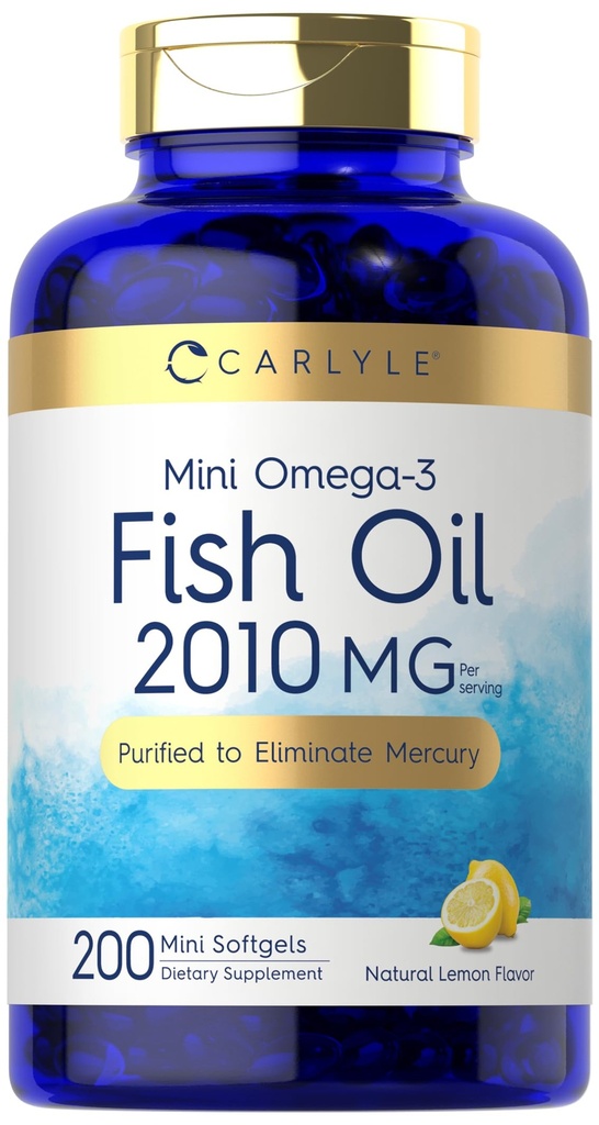 Carlyle Mini Fish Softgeels 124; 2010 mg 124; 200 Omega-3 Pil Omells 124; dengan EPA & DHA 124; Non- GMO & Gluten Free Suplemen