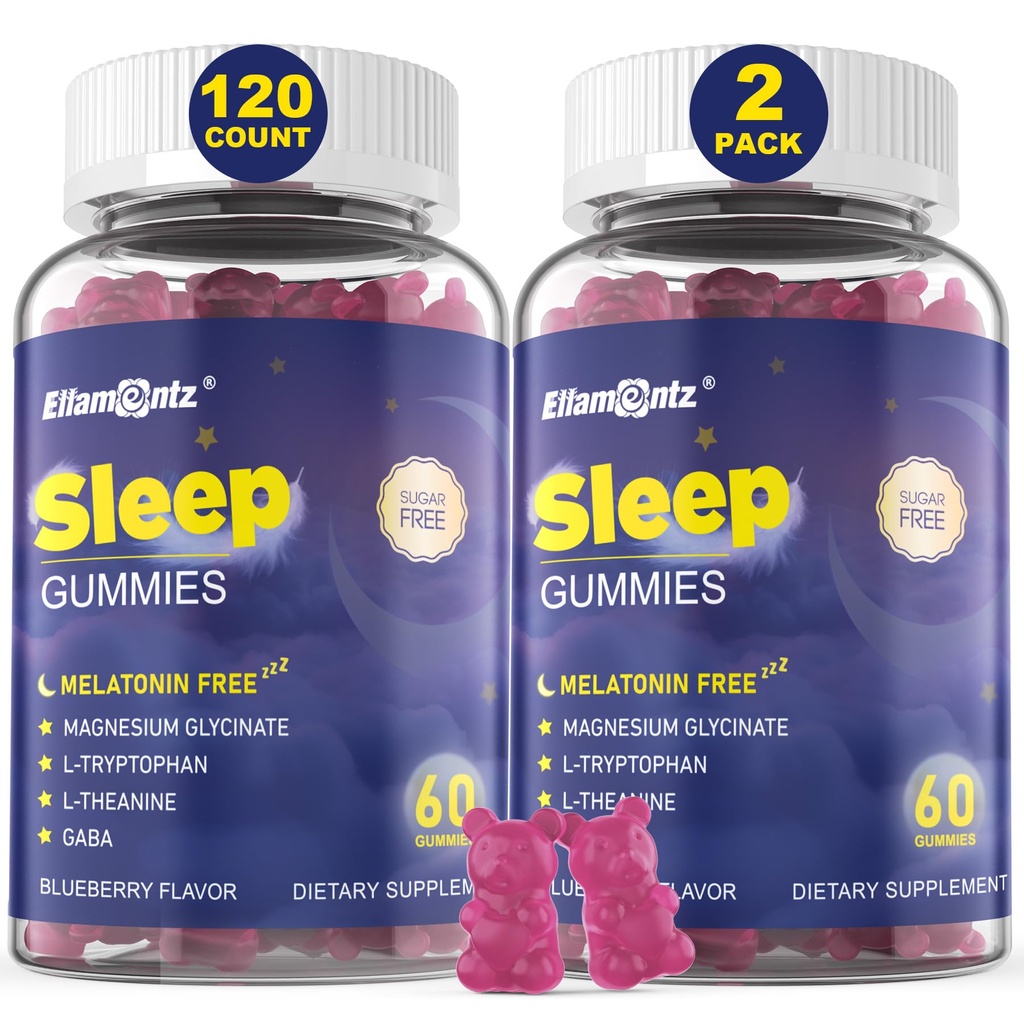 Melonain Free Sleep Aid Gummies for Adules, Sugar Free Sleep Gummy No Melatonin, Natural Calm Gummies with Magnesium Glycinate, L- Tryptophan, L- Theanine, GABA, Ashwagandha, Valerian, 120cts