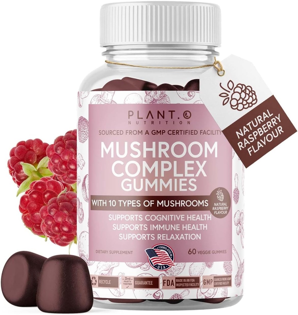 Mushroom Premium Suplemen [10 Mushroom Complex Ekstrak] Delization & Fast Acting Lion Mane, Reishi, Shiitake Nootropic Brain Support, Immune Dupport, Mood & Relaxation, 60 Chews