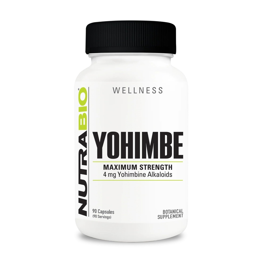 NutraBio Yohimbe Bark Extract Suplement for Men and Women, 4mg, 90 Vegetable Capsules
