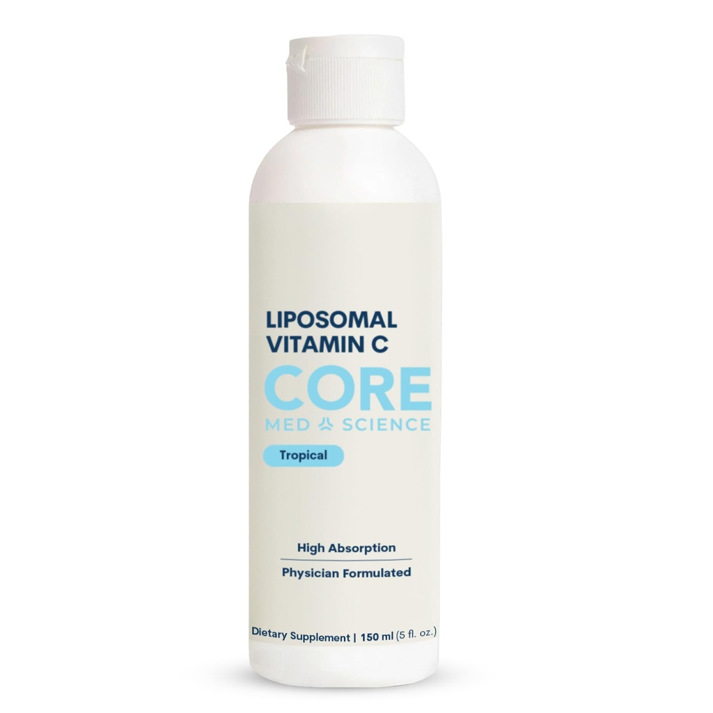 Core Med Science Lipomal Vitamin C 1000mg Liquid - Original Formula, 5 Fl Oz - Natural Lipomal Vitamin C Suplemen Non- GMO - Lomune System Booster for Adults - Pasokan Fanagen Collagen