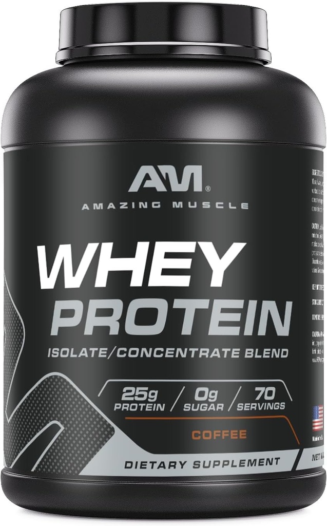 Amazing Muscle Whey Protein Isolate & Konsentrat Blend 124; Coffee Flavor 124; 25 G Protein 14; 5 LB (2.26 Kg) 14; Non-GMO 124; Gluten- Gratis 124; dibuat di Amerika Serikat
