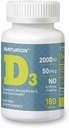 Vitamin D3 2000iu (50 mcg) 6- Bulan Supply untuk Dukungan Imune, Fungsi Muscle Sehat, dan Kesehatan Tulang - Non-GMO, Gluten Bebas, dengan Vitamin B2 - (Mini Tablets), 180 Count