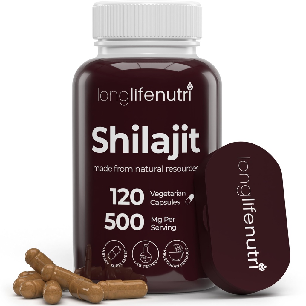 Shilajit Pure Himalaya Extract 500mg dengan 15% Fulvic Acid 500mg - 120 Vegetarian Capsules, 4 Bulan Supplemen Vitalitas & Mental Kejelasan, Dibuat di USA, Gluten Bebas, Non-GMO