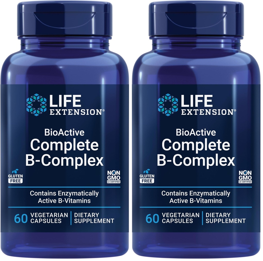 Ekstensi Hidup Bioaktif B-Complex Lengkap, Jantung, Otak dan Nerve Dukungan, Energi Sehat, Metabolisme, Kompleks B Lengkap, 60 Vegetarian Capsules (Paket 2)