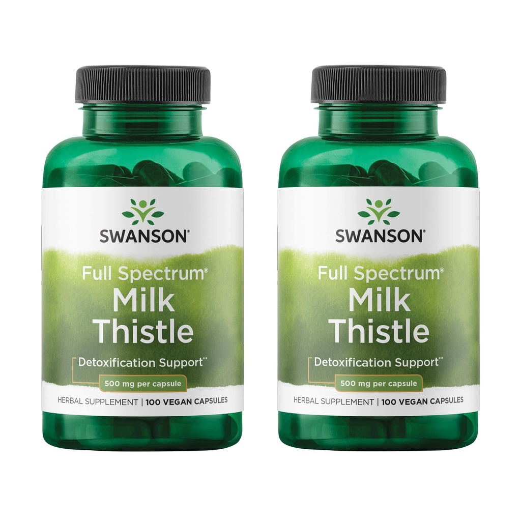 Swanson Milk Thistle - Herbal Liver Supplemen - Natural Formula Membantu Menjaga Overall Health & Wellsing - (100 Capsules, 500mg Masing-masing) 2 Pack