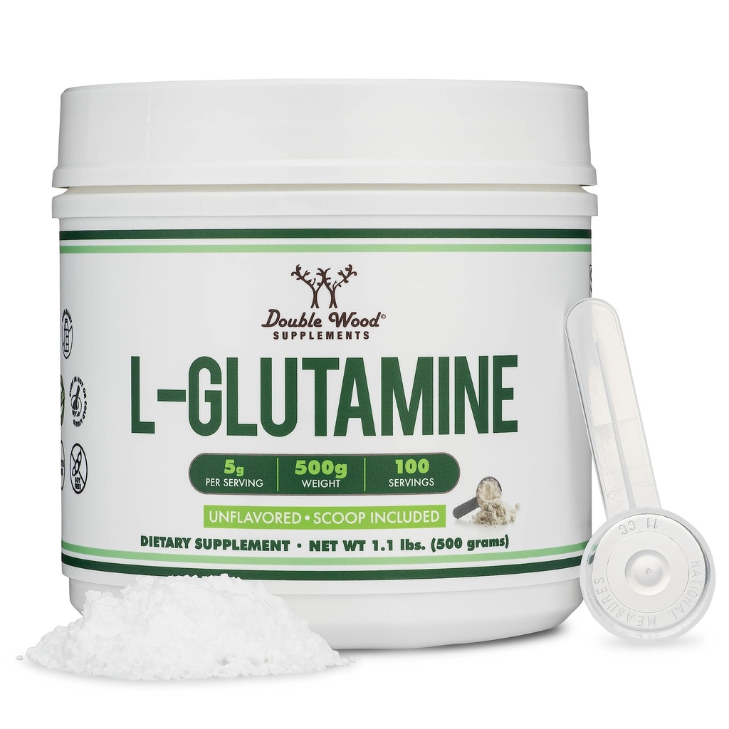 L Glutamine Powder 1.1lbs (100 pelayan 5 Grams Masing-masing - Pihak Ketiga Diuji L- Glutamine Powder) Tanpa rasa, Keto, Vegan Friendly (dengan Scoop) untuk Usaha Endurance dan Gut Health dengan Double Wood