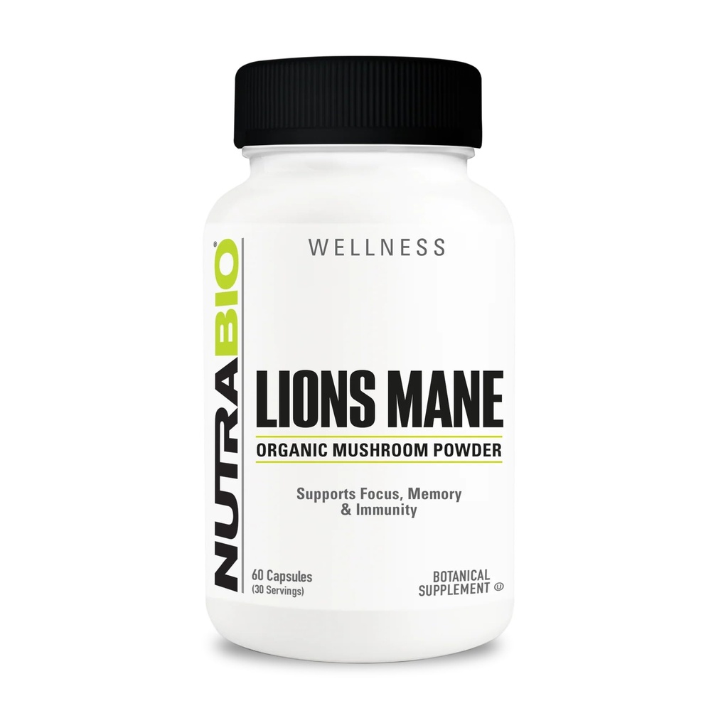 NutraBio Lions Mane Suplement Kapsul-Organic Lion 's Mane Mushroom Poader (500mg)