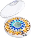 Daviky Otomatis Pill Dispenser untuk Alarm dengan Alarm, 28-Day Electronic Locked Pill Box, Sound & Light Reminders for Medication, Vitamin, and Suplemen (Biru)