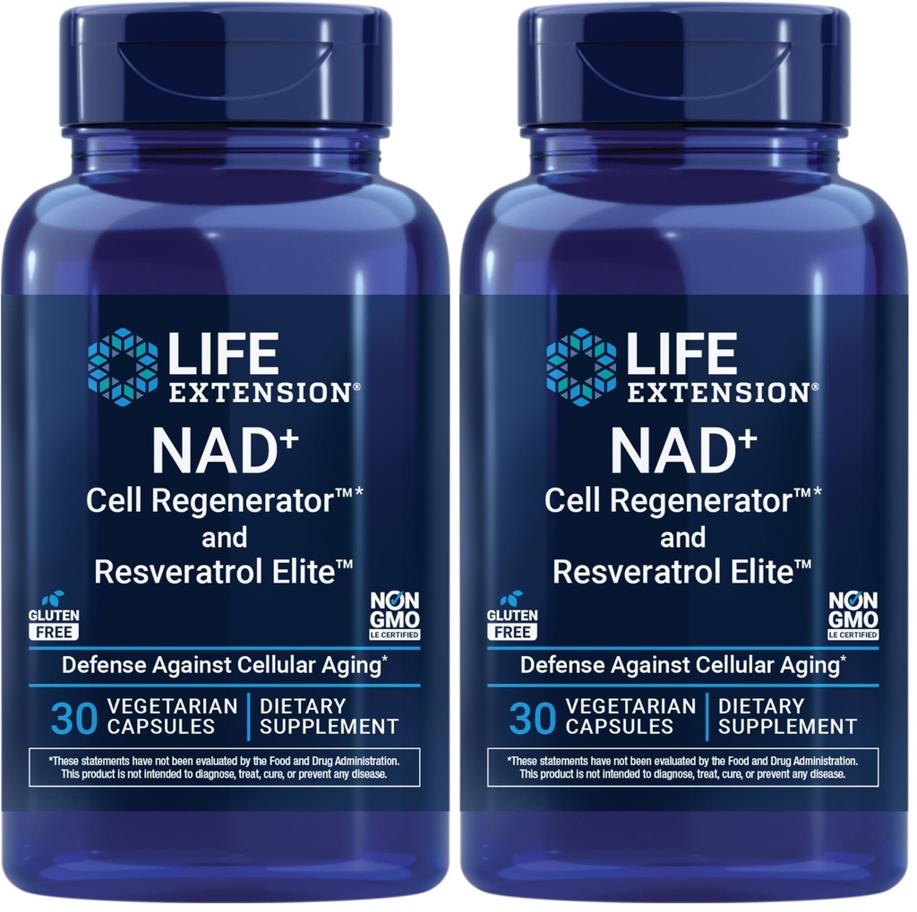 Ekstensi Hidup NAD + Regenerator sel dan Resveratrol Elite, NIAGEN nikotinamide riboside, Trans- resveratrol, quercetin, Fisetin, untuk Longevity, Energy, dan oksidative Stress, 30 Vegetarian Capsule