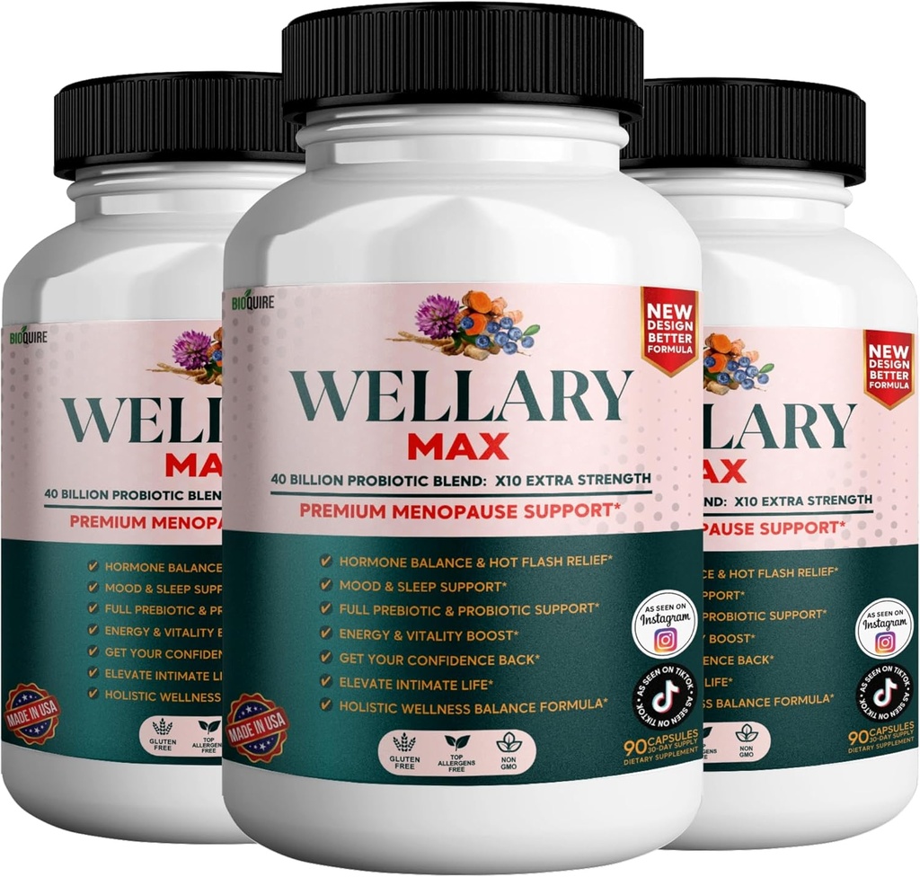 Wellary Max Menopause Dukungan Suplemen, 40 Milyar CFU Probiotic Blend, 90 Capsules (3)