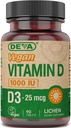 Tambahan DEVA Vegan Vitamin D3 - satu tablet Per- Day dengan 1000 IU - Cholecalfferol - Lichen Plant Derived - 90 Small Tablet