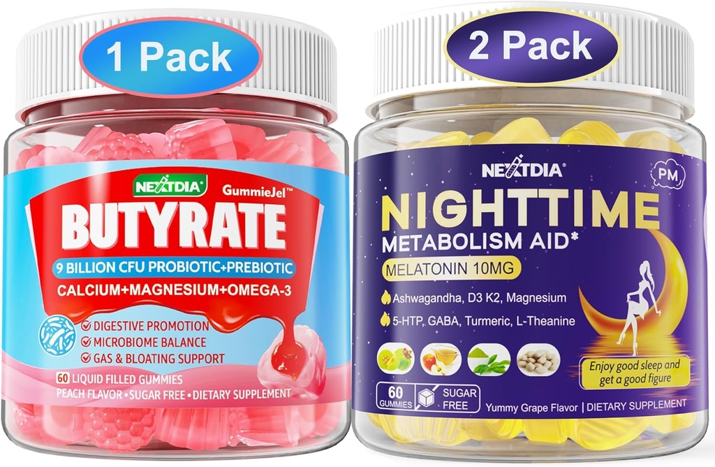 Bundle: Butyrate Gummies with Probiotic + Prebiotic + Postbiotic & Meltonin 10mg 20mg Time Metabolisme Sleep Gummies