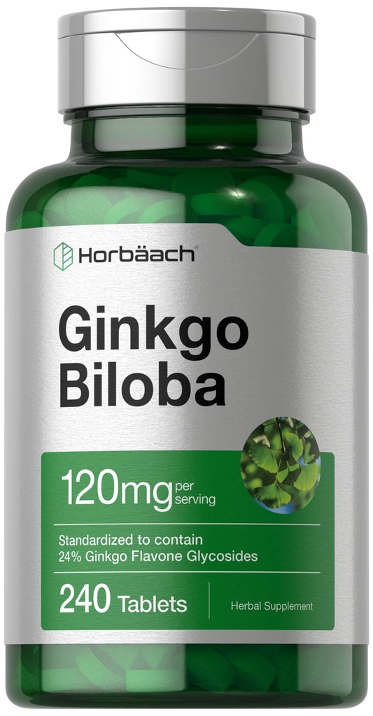 Horbäach Ginkgo Biloba Suplemen 124; 120mg 124; 240 Tablet 14; Standardied Herbal Extract 124; Flavone Glycosides 124; Vegetarian, Nun-GMO, dan Gluten Free