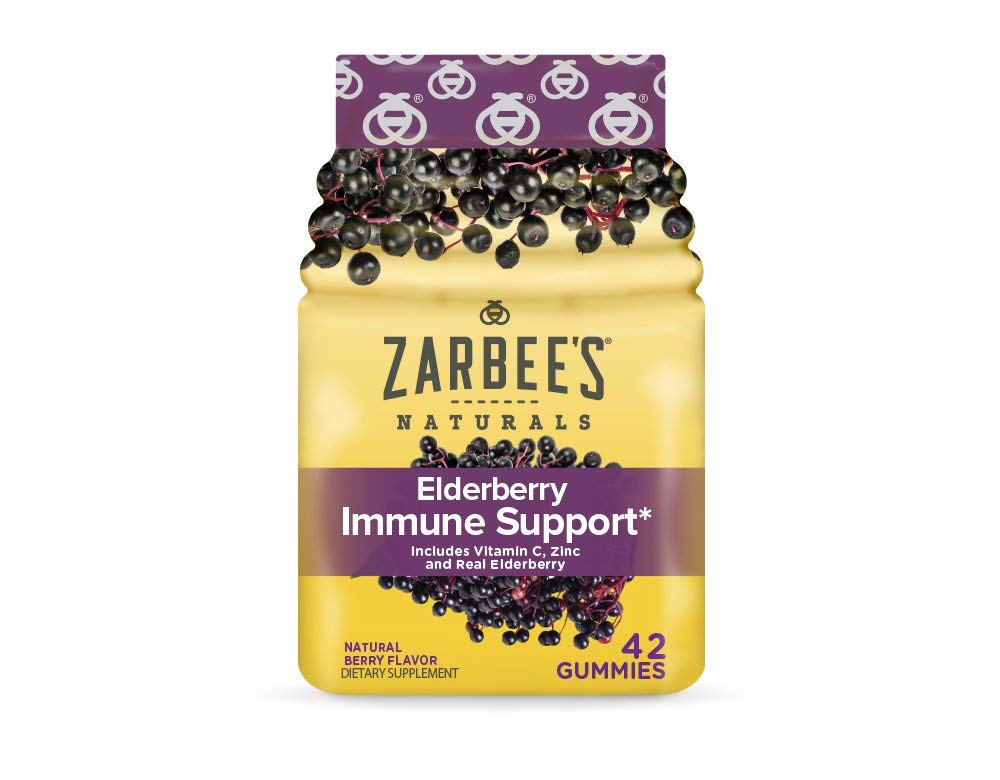 Zarbee 's Dewasa Elderberry Immune Dukungan Gummies, Berry 42ct