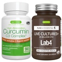 Live Cultures + Produksi Lab4 Problem + High Absorpsi Curcumin C3 Kompleks Vegan Bundle, 25 Milyar CFU Probiotic, Bukan-Bloating Prebiotic + 300% Greater Kurcuminoid Absorpsi dengan Rapid Uptake,
