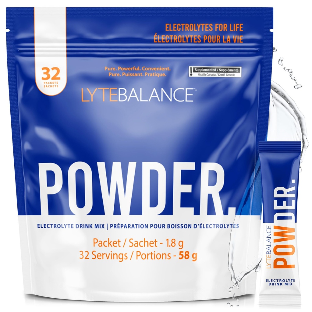 LYTE Ballance Powder 32 Paket Kekuatan Ganda, Alami Salty Electrolite Minum Mix w / Sodium, Potasium & Magnesium 124; Hidration Harian, Pemulihan Muscle, Hamilune Dukungan Atter4; Keto, Paleo, No Sugar