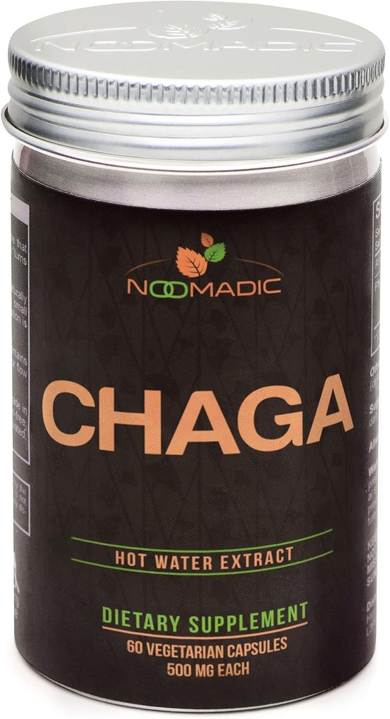 Noomadic Chaga Jamur, 60 Capsules, 500mg Masing-masing, Antioksidant & Imune Dukungan, Hot Water Extract, Fruiting Bodies, 30% Beta- D- Glulans