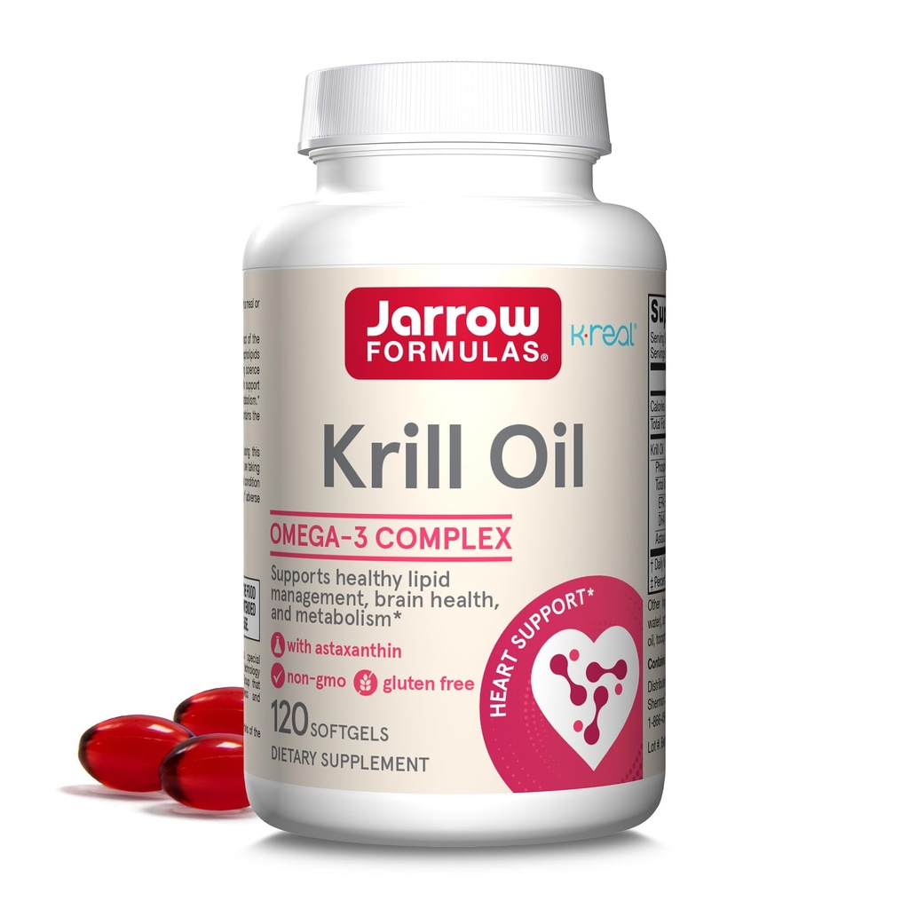 Jarrow Formulas Krill Oil - 120 Softgels - Phospholipid Omega-3 Kompleks dengan Astaxanthin - May Dukung Manajemen Limpa, Fungsi Otak & Metabolisme - 60 Servings