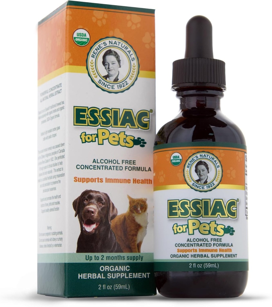 Essiac for Pets 124; USDA Organic 124; Daily Drops for Immune Dukung and Longevity 14; Presured Dropper 124; Alkohol Free concendered Formula 124; 2oz (59ml)