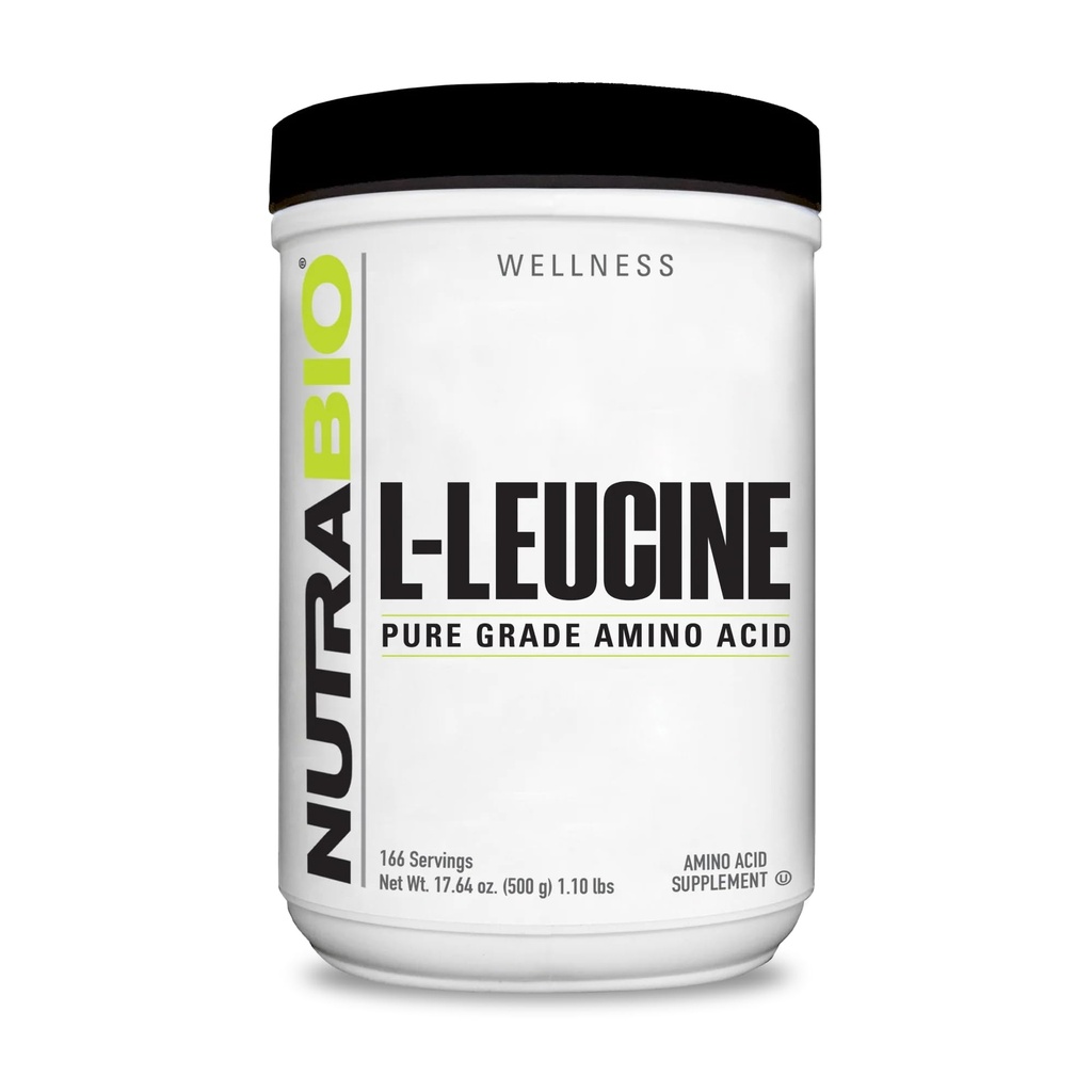 NutraBio 100% Pure L-Leucine - Muscle Recovery dan Dukungan - Formasi Bebas Difermentasi Amino Acid - Vegan, Non-GMO, Gluten Free - (500 Grams)