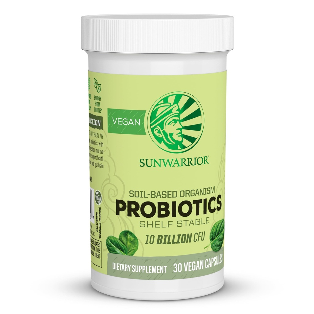 Sunwarrior Progeous Soil berbasis Vegan Capsules 124; 10 miliar CFU untuk Ditraffic Soy Free Gluten Free Dairy Gratis 124; 30 CT