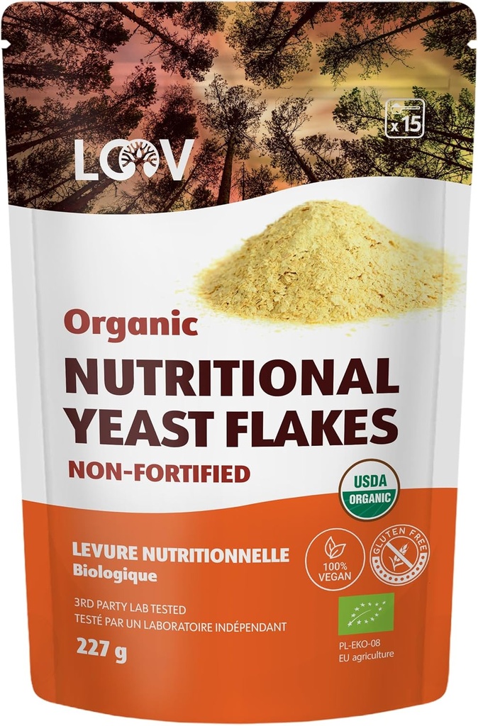 LOV Organic Nooch (Nooch) Nooch Organic Nooch -Forfied Nuttrationary Flakes - Vegan, Gluten Free, None-GMO Unforformed Nooch - Good Source of Natural B-Vitamin - Tidak Ditambahkan Garam atau Gula - Tas Dapat diselamatkan, 8 Ounces (227 Grams)