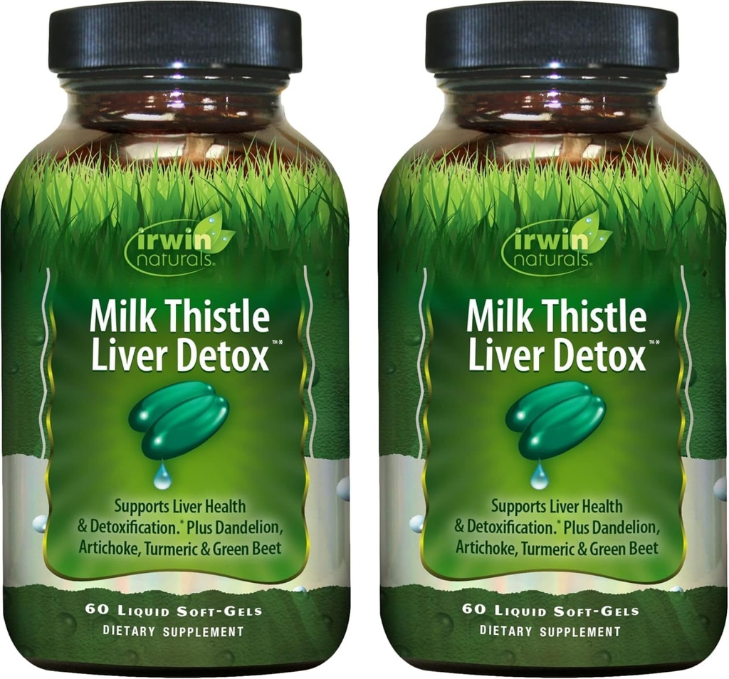 Irwin Milk Thistle Liver Detox - 60 Liquid SoftGels, Paket 2 - Supports Liver Health with Dandelion, Artichoke, Turmeric & Green Beet Root - 60 Total Servings